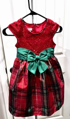 Bonnie Jean Girls Metallic Plaid Taffeta Red Sequence Christmas Dress Size 6X - Image 1 of 4