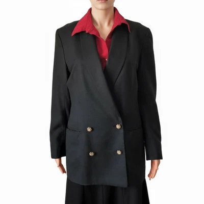 Chaqueta Blazer Dana Buchman Negra Bolsillos de Seda Forrada Botón Frontal Mujer Talla 4 Foto 1 de 4