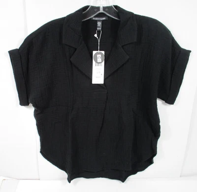 -Nuevo con etiquetas Top Eileen Fisher Cuello Muesca Negro Talla XXS Foto 1 de 3