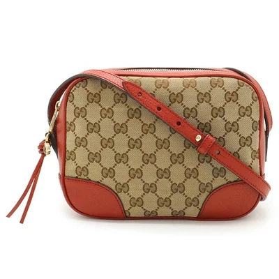 GUCCI Brie GG Canvas Shoulder Bag Pochette Crossbody Leather Khaki Beige - Image 1 of 4