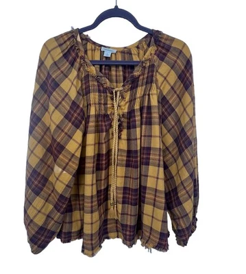Top Sundance Perfectamente Cuadros Talla M Borla Mangas Globo Amarillo Boho Campesino Foto 1 de 4