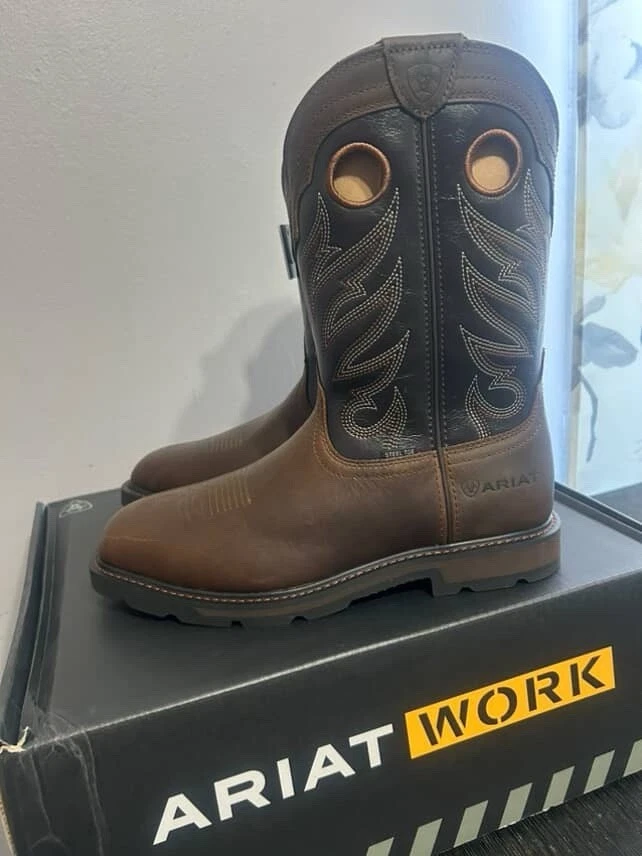 Men's Ariat Groundbreaker Pull-On Steel Toe 10.5 D Brown Full Grain Leather