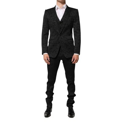 Traje DOLCE & GABBANA MARTINI Negro 3 Piezas Brocado Jacquard EU46/US36/S 3080usd Foto 1 de 4