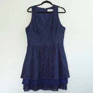 Eliza J Navy Tiered Fit Flare Floral Lace Short Cocktail Party Dress Size 16 - Picture 1 of 8