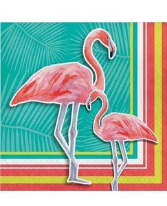 Island Oasis 16 Ct Lunch Napkins Summer Luau Pool Party Flamingos - Picture 1 of 3