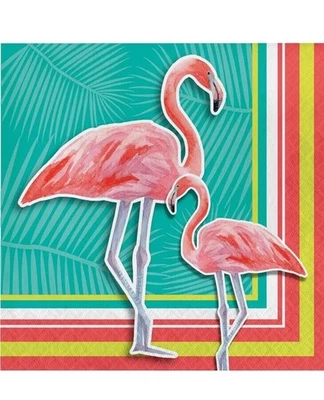 Island Oasis 16 Ct Lunch Napkins Summer Luau Pool Party Flamingos - Image 1 of 3