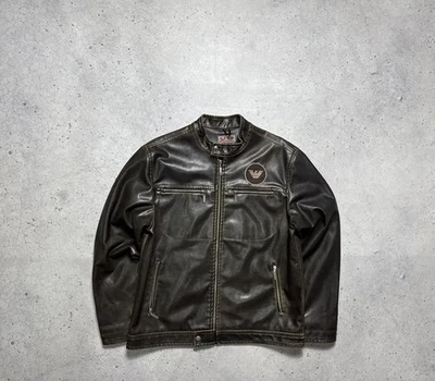 Chaqueta de cuero vintage Armani Jeans logotipo grande marrón Foto 1 de 4