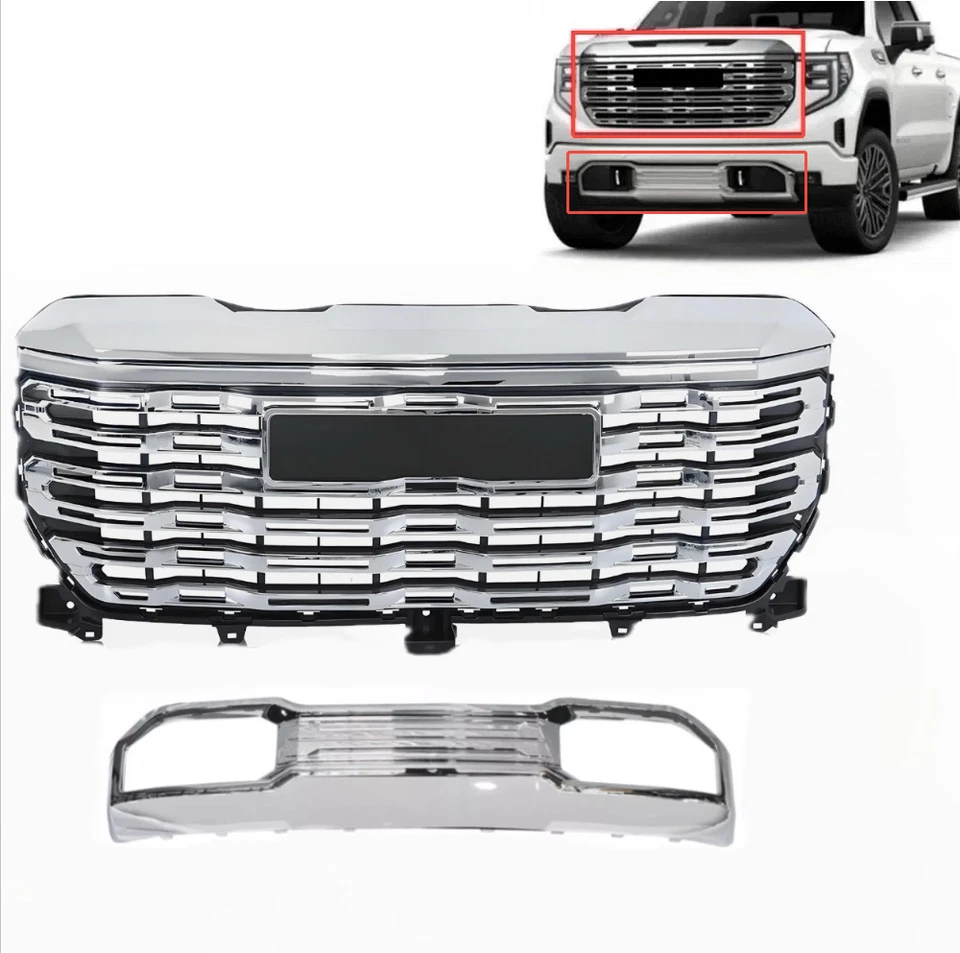 Front Grille+ Lower Open Skid Plate Valance For 2022-2026 GMC Sierra 1500 Chrome Foto 1 de 1
