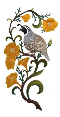 Parche bordado para planchar/coser de pájaro medley amapola California codorniz y California Foto 1 de 4