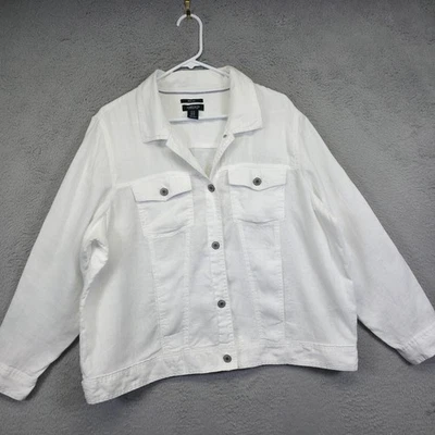 Jones and Co NY Jacket Womens 1X White Button Up Linen Utility Structured Sleek - Image 1 of 4