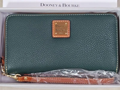 Dooney & Bourke Pebble Grain Large Zip Around Wristlet Wallet Clutch Forest Gree - Image 1 of 4