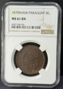 Paraguay - 2 Centesimos - 1870 (Shaw) - NGC MS 61 BN - Picture 1 of 4