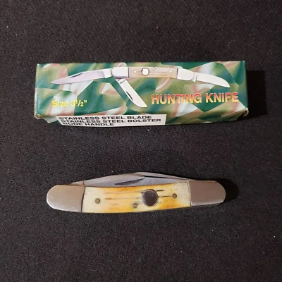 Pocket knife 3.5 " made in Pakistan Bone handle, 3 blades - Image 1 of 4