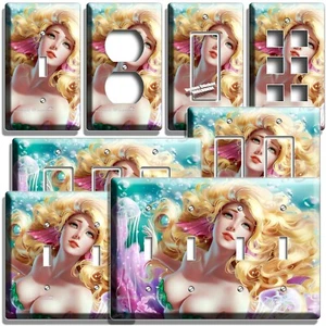 BEAUTIFUL BLONDE MERMAID UNDERWATER LIGHT SWITCH OUTLET WALL PLATES BATHROOM ART - Picture 1 of 34