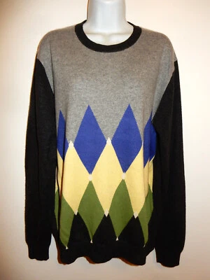 MEN'S METROPOLITAN VIEW 100% CASHMERE GRAY CREWNECK ARGYLE LONG SLEEVE SWEATER L - Image 1 of 4