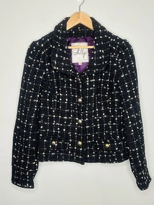 Blazer Milly Lana Tweed Boucle Talla 8 Negro Dorado Foto 1 de 4