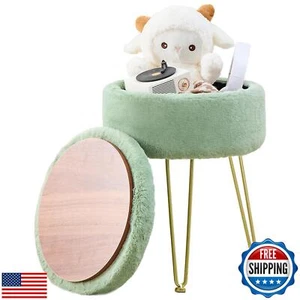Cplxroc Ottomans Round Faux Fur Ottoman with Storage Footstools Vanity Chair - Picture 1 of 5