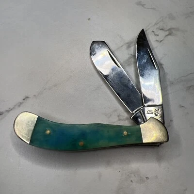 Frost Cutlery Saddlehorn Green/Blue Handle Pocket Knife 2 Blade (N25E) - Image 1 of 4