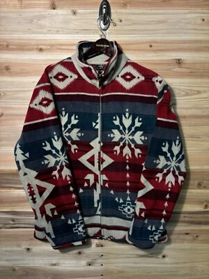 Chaqueta polar azteca vintage Jane Ashley occidental cremallera completa para mujer L rojo azul tostado Foto 1 de 4