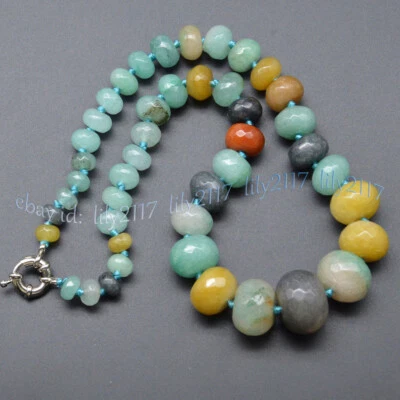 Enorme collana di perle rondelle pietre preziose amazzonite multicolore sfaccettate 10-20 mm 18'' - Immagine 1 di 4