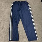 Adidas Pants Men Large Blue Track Wind Logo Gym Work Out Stripes Active Run Wide