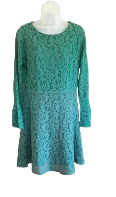 Encantador Vestido Charlie Verde Midi Calce Acampanado Manga Larga Encaje Superpuesto Forrado L Foto 1 de 4