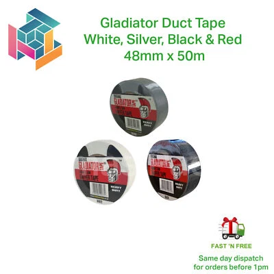 Gladiator Duct Gaffer Cloth Tape White Silver Black Red 48mm x 50m 2" Waterproof