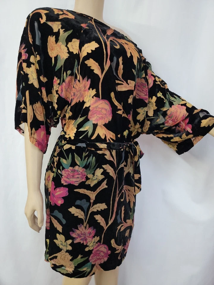 Vestido Kimono ZARA Talla S Colección Especial Terciopelo Burnout Cinturón #C Foto 1 de 4