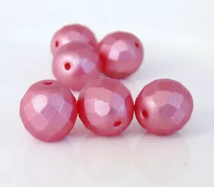 Rosa Wildleder feuerpoliert 12 mm 10 Stck. Tschechisch Facettiert Glasperlen - Bild 1 von 3