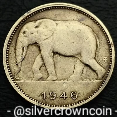 Congo Belgian 1 Franc 1946. KM#26. One Dollar coin. African Elephant. Zaire. - Image 1 of 4