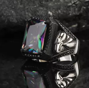 Handmade jewelry Eagle Motif Mystic Topaz Stone 925 Sterling Silver Men's Ring - Picture 1 of 5