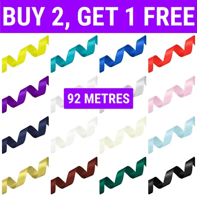 Satin Ribbon DOUBLE SIDED / FACED - 92 Metres Rolls - 3mm 6mm 10mm 15mm 25mm