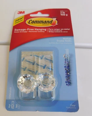 Command Clear Medium Crystal Hooks 2 lb Damage Free 2 Knob Hooks w/ Strips 1 PK - Image 1 of 3