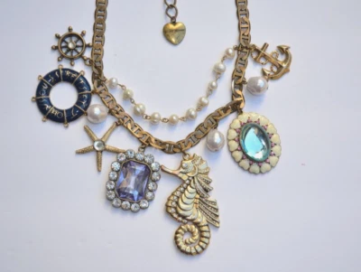 Collar raro Betsey Johnson náutico vintage caballo de mar lucita estrella de mar perla Foto 1 de 4