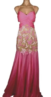 VESTIDO DE NOCHE FORMAL LARGO DE ENCAJE DESNUDO ROSA CHICLE SHERRI HILL 2 PROM Foto 1 de 4