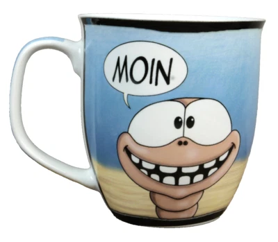 Kaffeebecher Moin - Schon wach Hösti Becher Maritim Tasse Porzellan Inhalt 400ml - Bild 1 von 4