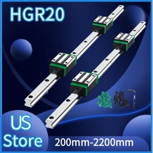 2PCS HGR20 Linear Guide Rail 200-2200mm+4PCS HGH20CA Slide Blocks CNC DIY - Picture 1 of 13