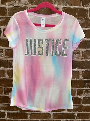 NEW JUSTICE GIRLS 10 T SHIRT TEE SILVER GLITTER DYE EFFECT PINK BLUE YELLOW MULT - Image 1 of 2