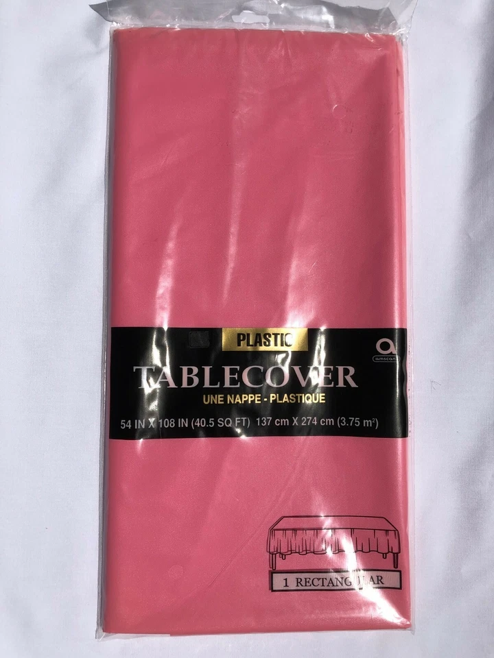 Amscan 54" x 108" Tablecloth Rectangular, Plastic Table Cover, Pink - Image 1 of 2