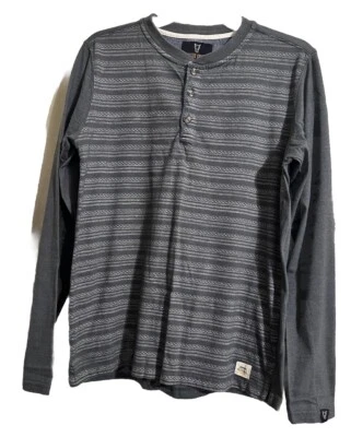 Quilted Giraffe Men’s Med Tshirt Long Sleeve Henley With Striped Design Print - Image 1 of 4