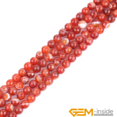 Cuentas redondas facetadas de piedras preciosas de ágata sardonyx a rayas rojas para hacer joyas 15" año Foto 1 de 4