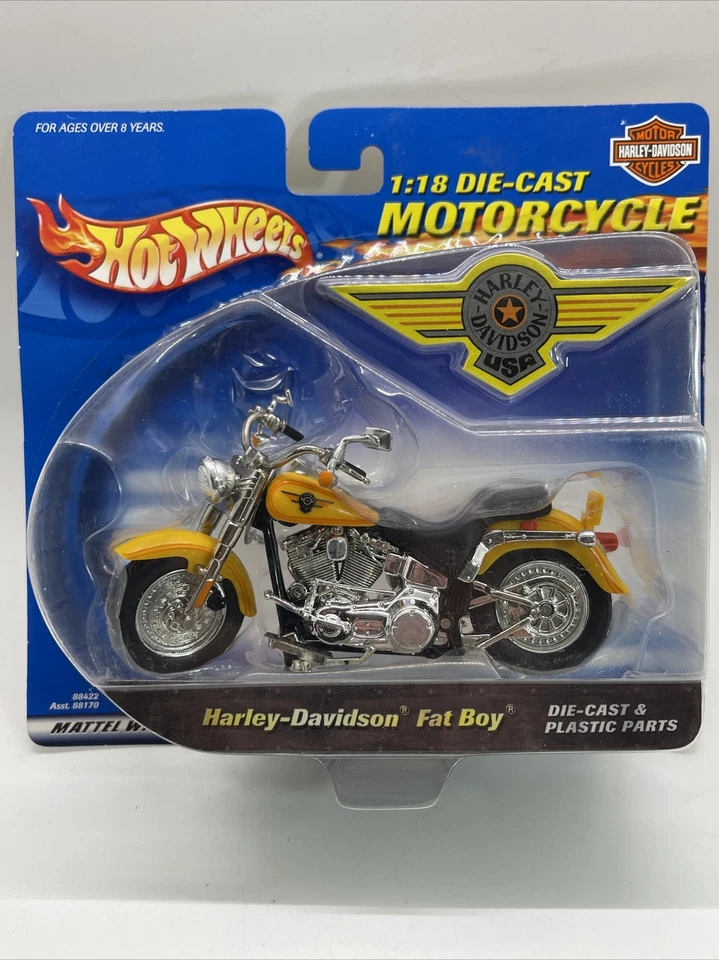 Vintage Mattel Hot Wheels Harley-davidson Fat Boy Motorcycle 88422 Die-cast 1 18