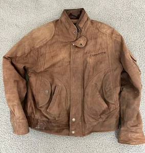 Vintage 90s Corvette Reed Sportswear Distressed Leather Bomber Jacket Size 42 - Picture 1 of 14