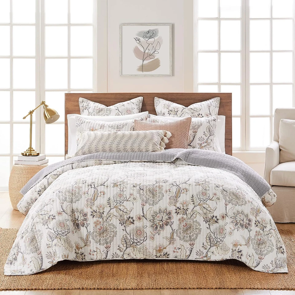 Ophelia Quilt Set, 100% Cotton and 260 Gsm Bedspread Reversible coverlet throw - image 1 of 4