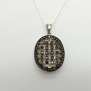 New PJC 925 Sterling Silver Black Spinel Small Oval Pendant 18'In Chain Necklace - Picture 1 of 11