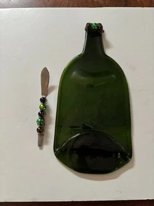 Cheese Server Green Bottle Glass and Spreader 13” - Picture 1 of 7