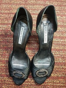 Manolo Blahnik SEDARABY 105 Blue CRYSTAL JEWELED Shoes Wedding Pump 41 - Picture 1 of 9