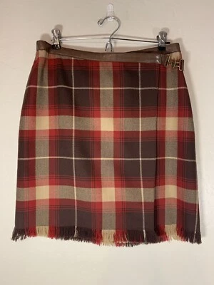 Jones New York Envolvente Falda Escocesa Lana Kilted Cuero Borde Hebilla Lateral Talla 10 0143 Foto 1 de 4