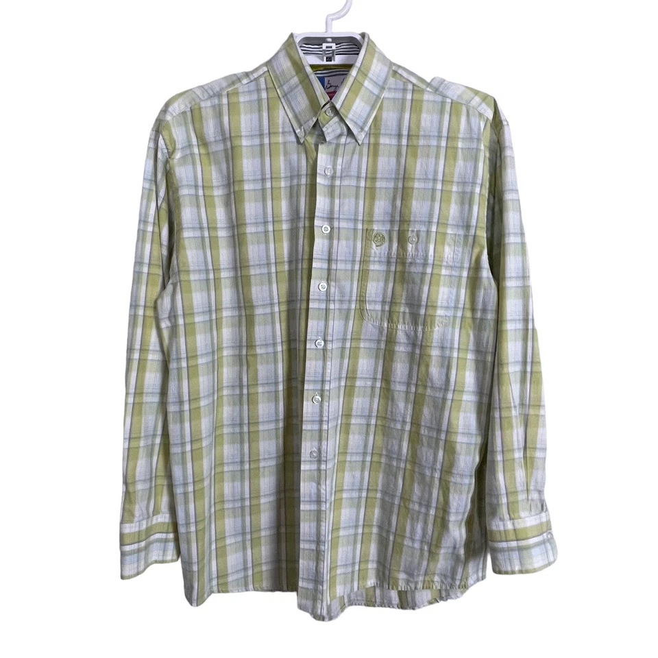 Camisa xadrez George Strait Wrangler masculina manga longa preta branca com botões M - Imagem 1 de 4