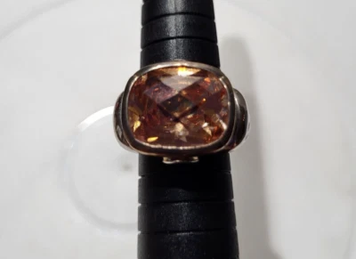 Anillo de plata de ley 925 talla 7" con piedra de corte ámbar/naranja Foto 1 de 4